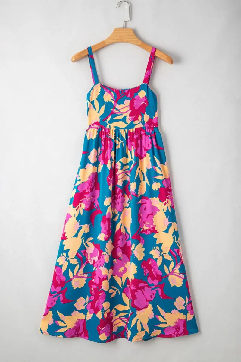 Floral Square Neck Cami Dress with Pockets for Women