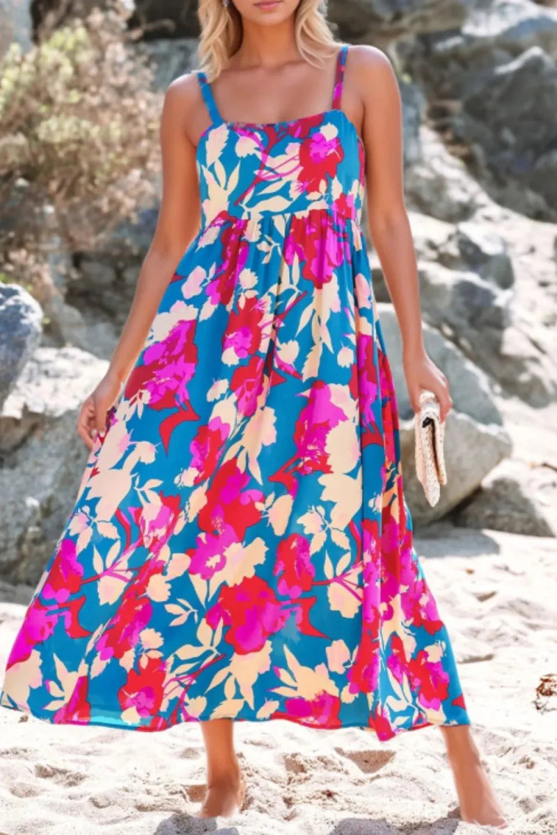 Floral Square Neck Cami Dress with Pockets for Women
