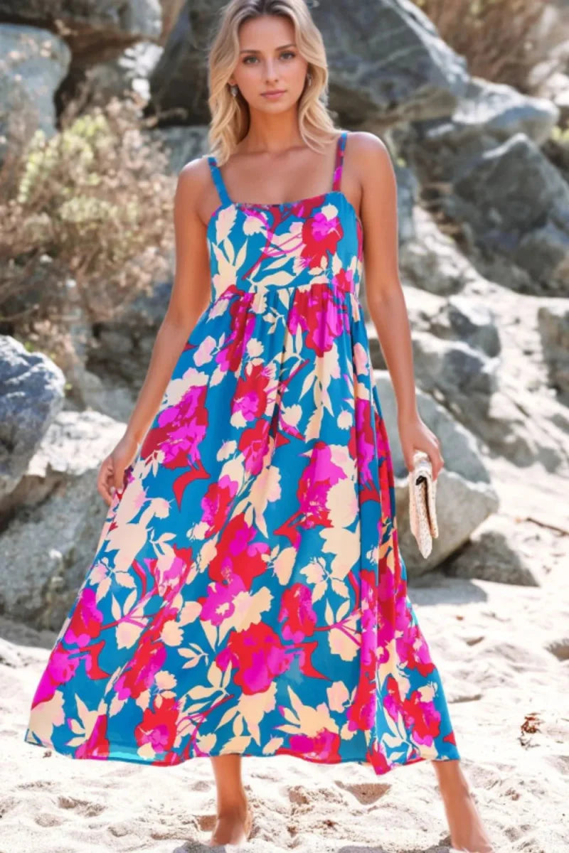 Floral Square Neck Cami Dress with Pockets for Women