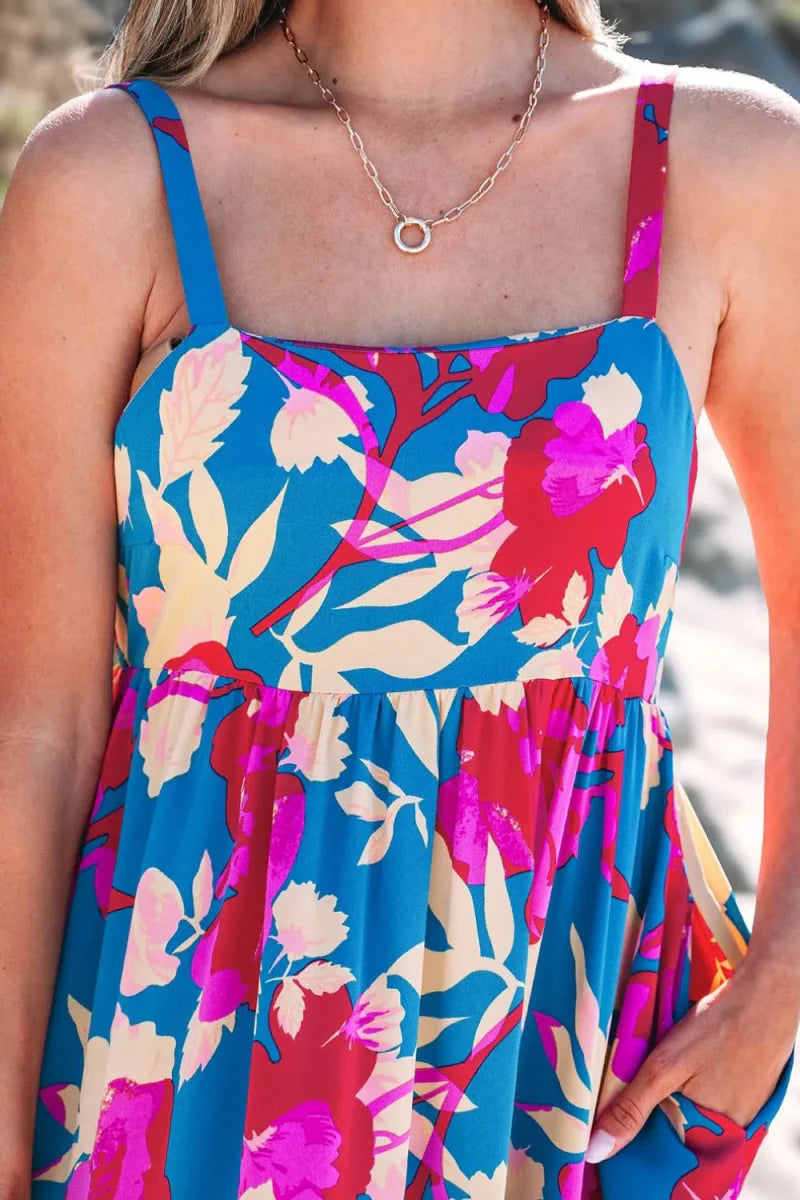 Floral Square Neck Cami Dress with Pockets for Women
