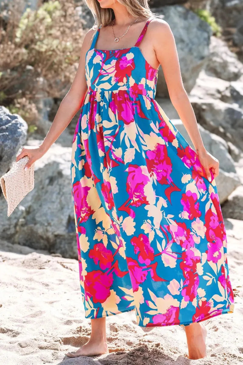 Floral Square Neck Cami Dress with Pockets for Women