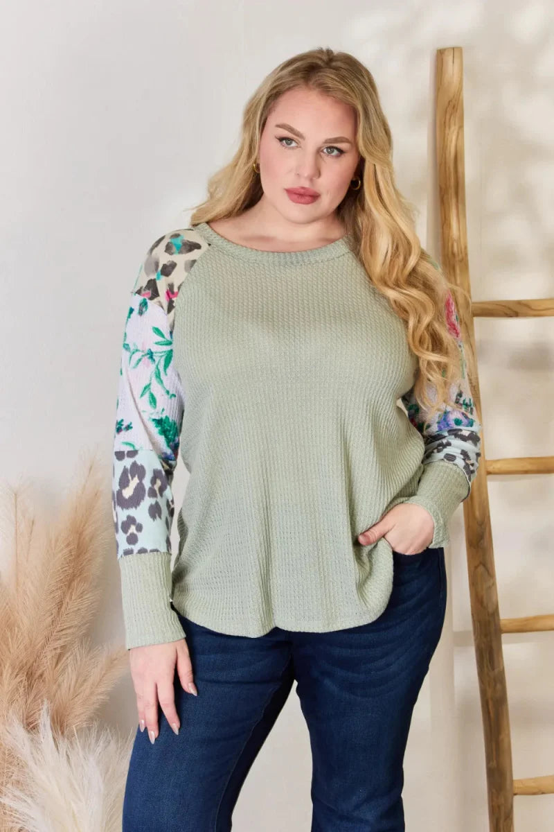 Hailey & Co Full Size Printed Round Neck Blouse for Women