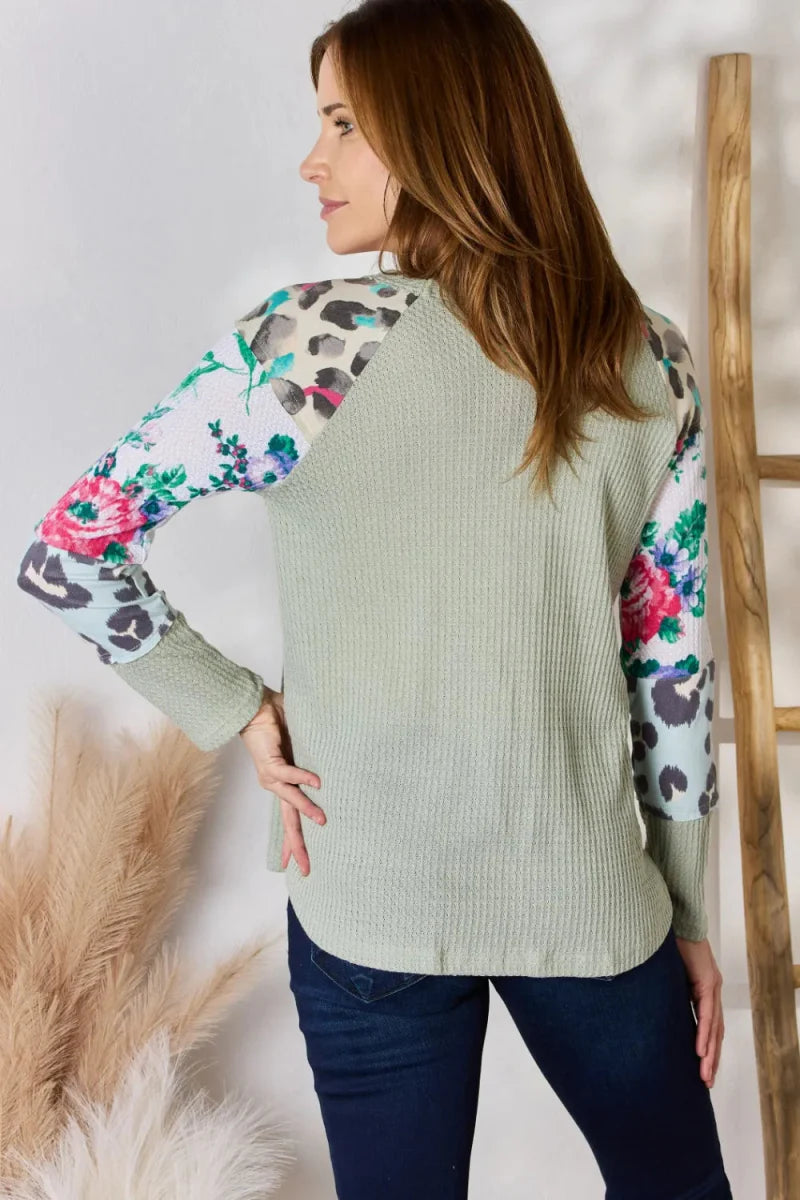 Hailey & Co Full Size Printed Round Neck Blouse for Women