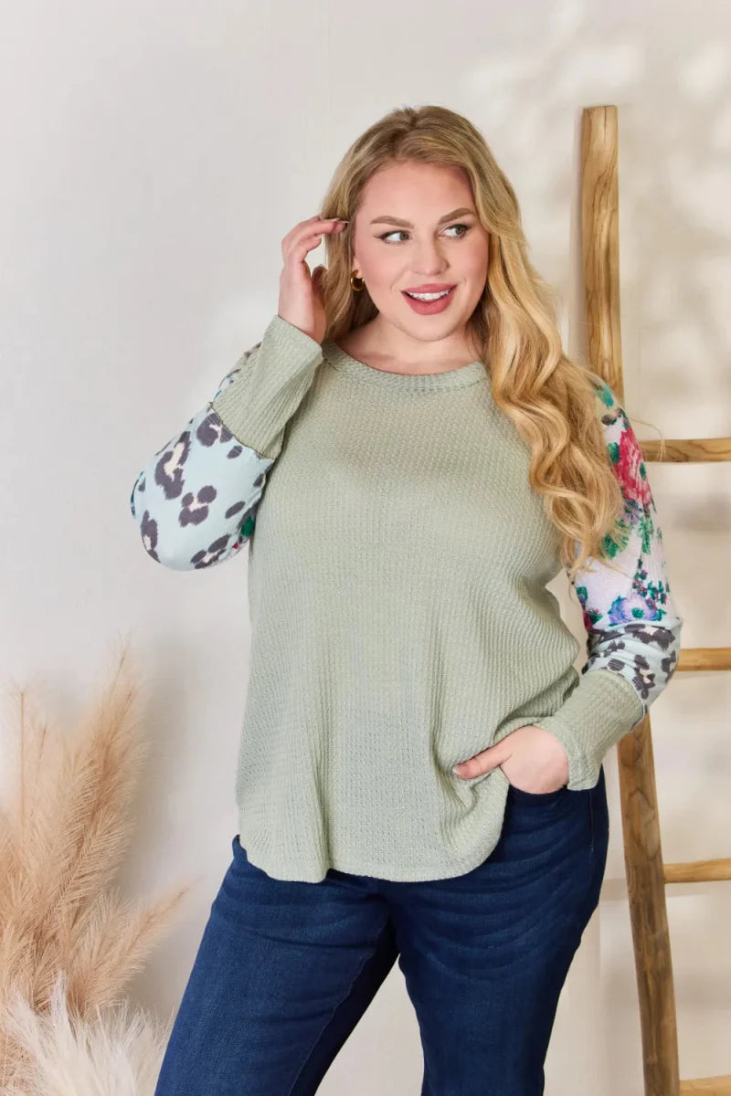 Hailey & Co Full Size Printed Round Neck Blouse for Women