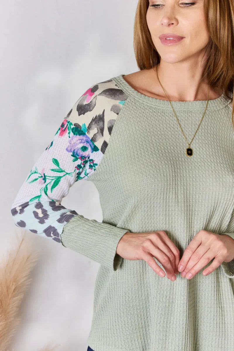 Hailey & Co Full Size Printed Round Neck Blouse for Women