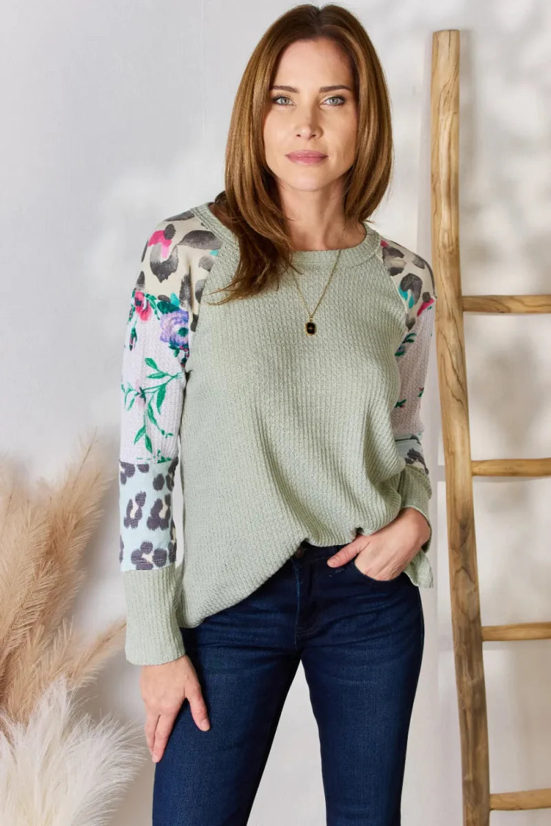Hailey & Co Full Size Printed Round Neck Blouse for Women