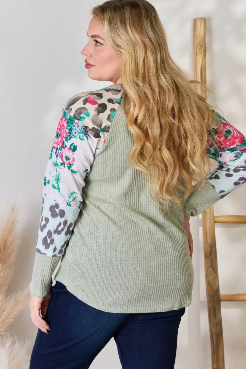 Hailey & Co Full Size Printed Round Neck Blouse for Women