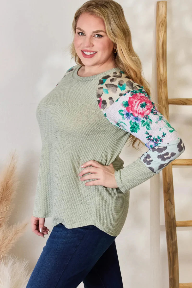 Hailey & Co Full Size Printed Round Neck Blouse for Women
