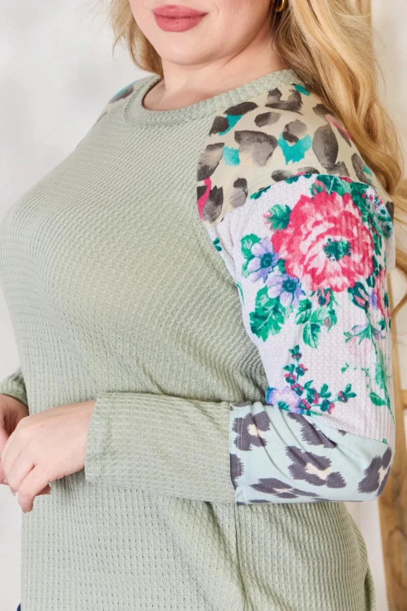 Hailey & Co Full Size Printed Round Neck Blouse for Women