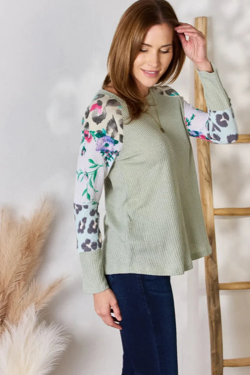 Hailey & Co Full Size Printed Round Neck Blouse for Women