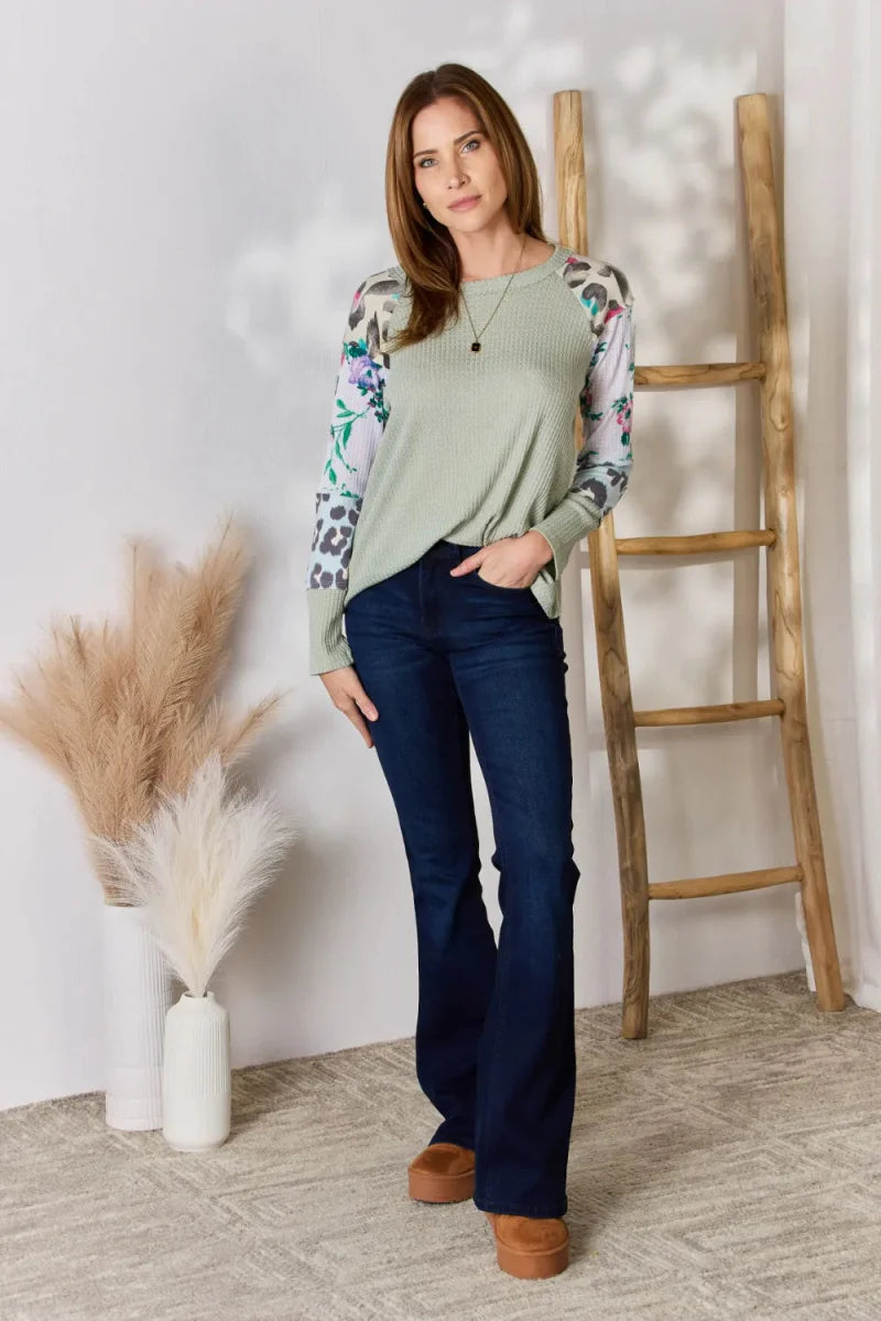 Hailey & Co Full Size Printed Round Neck Blouse for Women