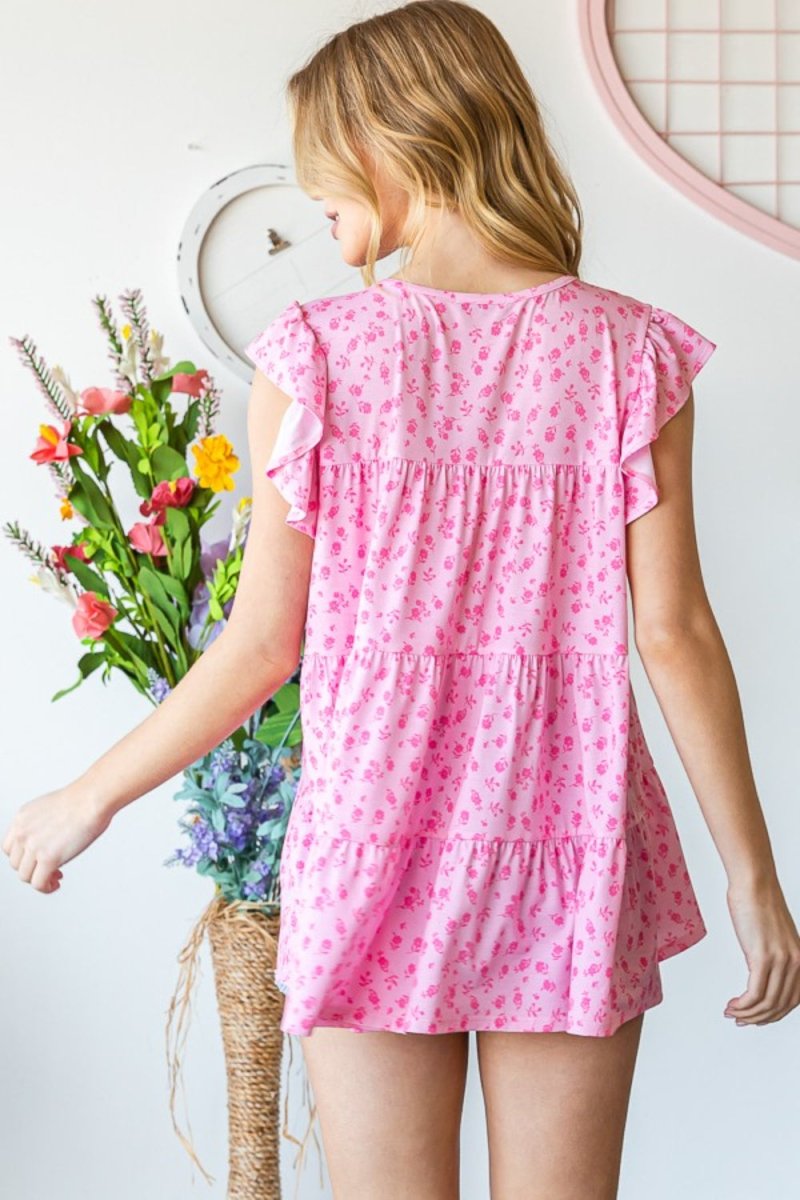 Heimish Full Size Floral Ruffled Tiered Top for Women