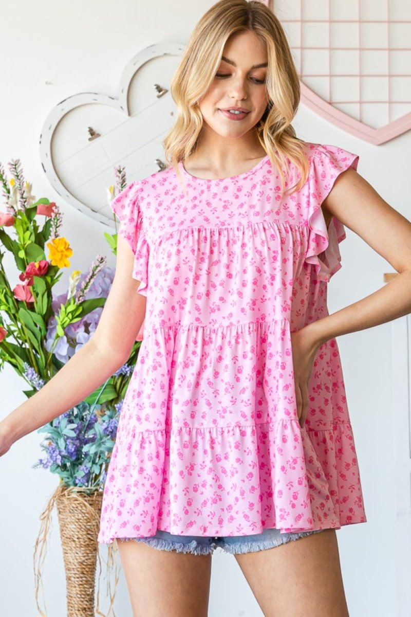 Heimish Full Size Floral Ruffled Tiered Top for Women
