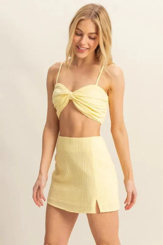 HYFVE Ruched Bra Top and Mini Skirt Set