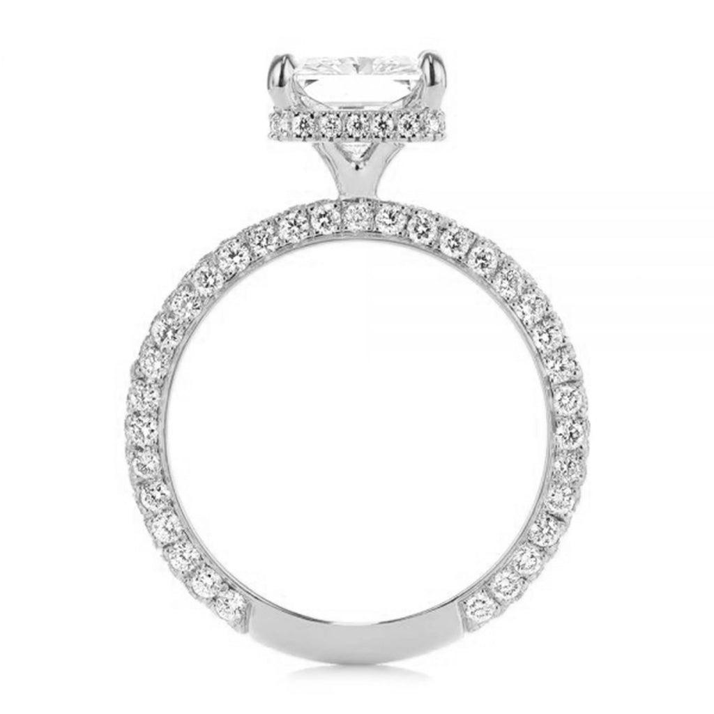 3.0ct Emerald Cut Moissanite Diamond Pavè Three Row Band Engagement Ring