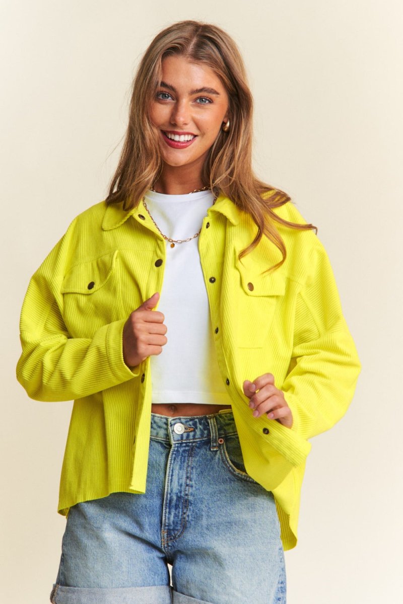 J.NNA Snap Down Long Sleeve High Low Shacket for Women