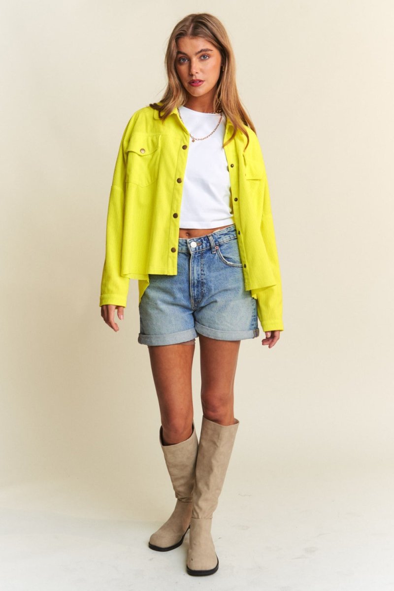 J.NNA Snap Down Long Sleeve High Low Shacket for Women