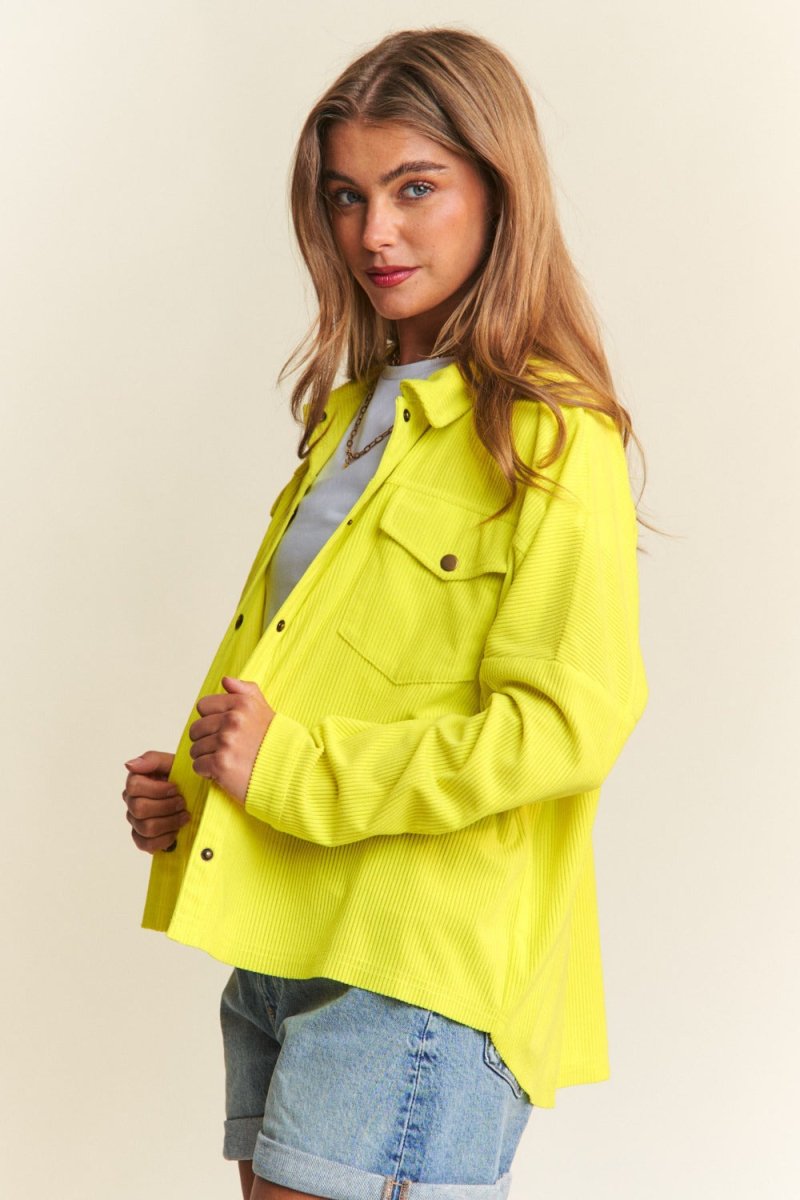 J.NNA Snap Down Long Sleeve High Low Shacket for Women