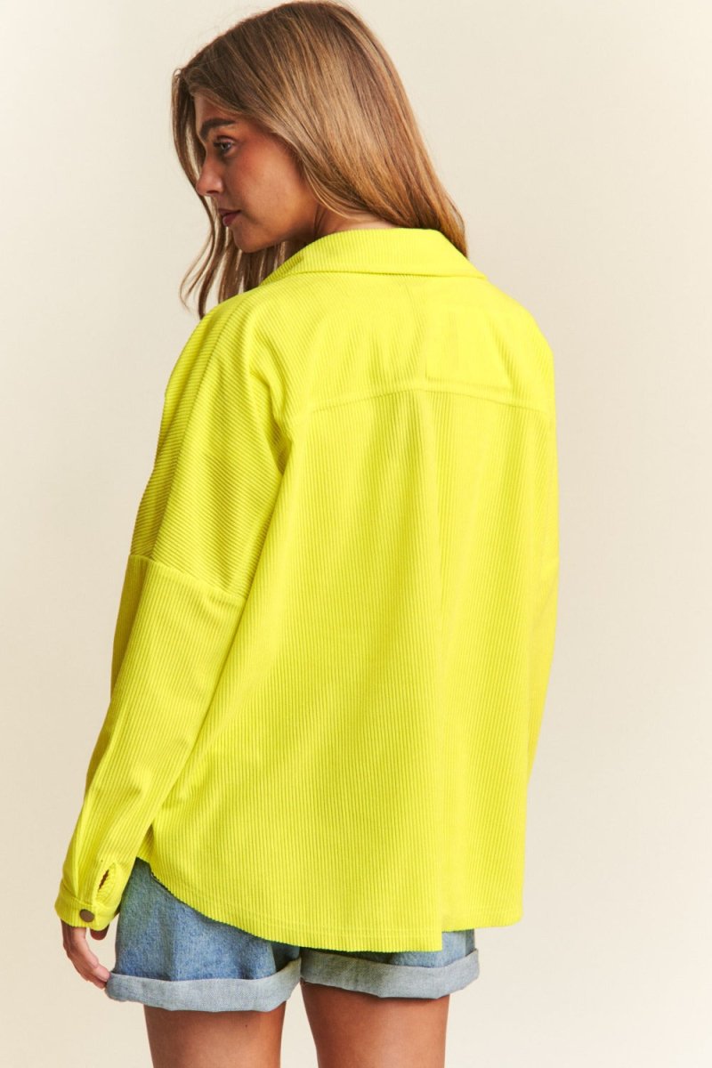 J.NNA Snap Down Long Sleeve High Low Shacket for Women