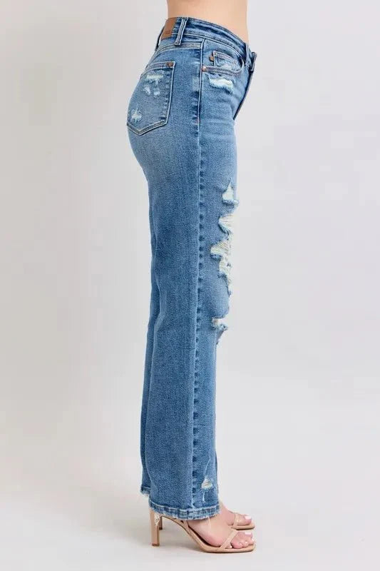 Judy Blue Full Size High Waist Heavy Destroy Straight Jeans Plus Size