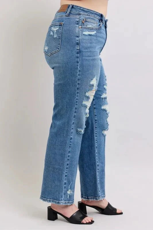 Judy Blue Full Size High Waist Heavy Destroy Straight Jeans Plus Size