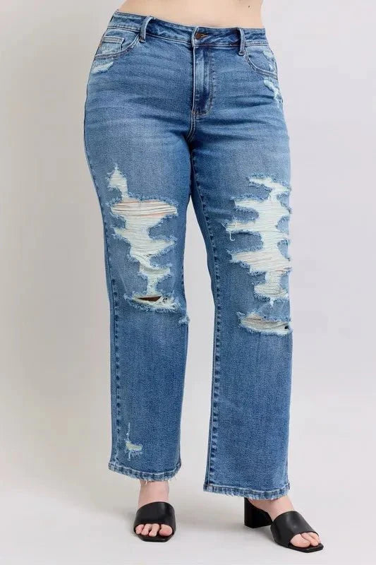 Judy Blue Full Size High Waist Heavy Destroy Straight Jeans Plus Size