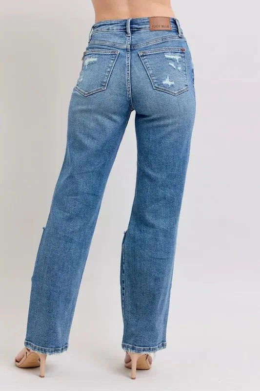 Judy Blue Full Size High Waist Heavy Destroy Straight Jeans Plus Size