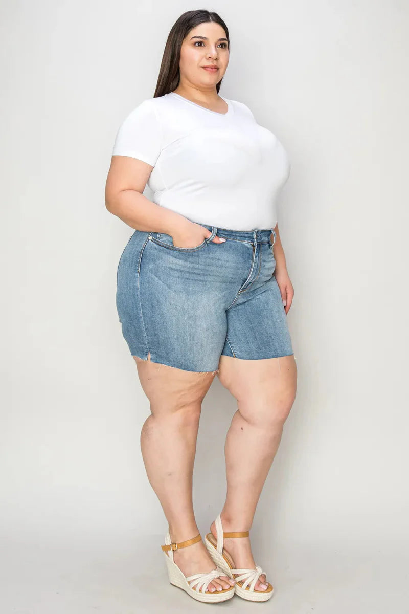 Judy Blue Full Size High Waist Raw Hem Denim Shorts for Summer