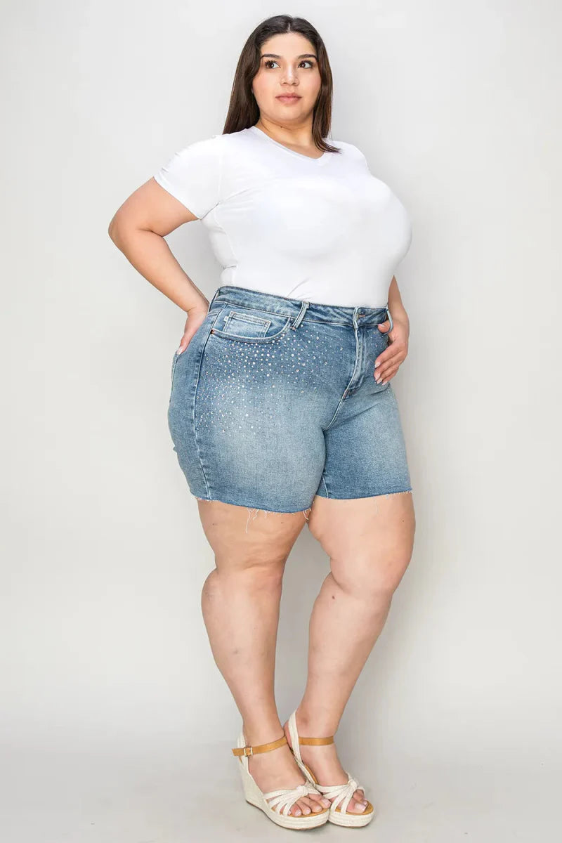 Judy Blue Full Size High Waist Raw Hem Denim Shorts for Summer