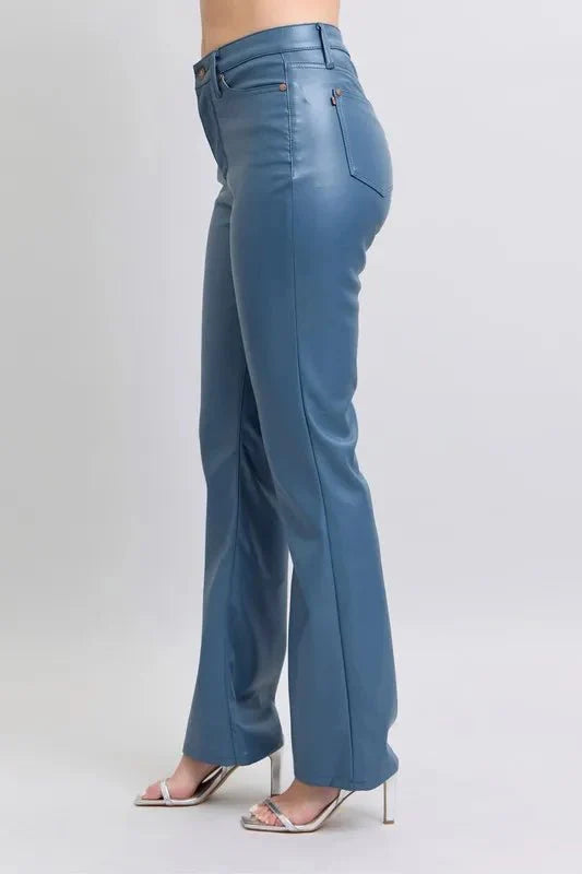 Judy Blue Full Size High Waist Tummy Control Faux Leather Bootcut Pants Plus Size