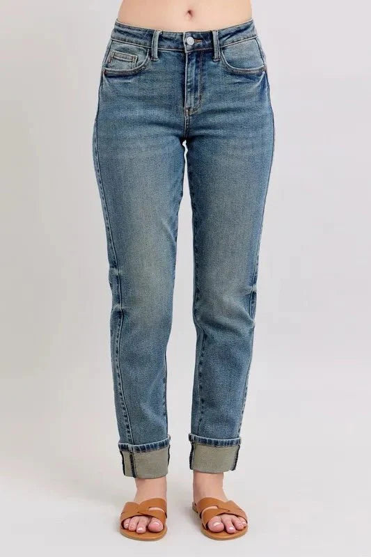 Judy Blue Full Size Mid Rise Vintage Wash Boyfriend Jeans