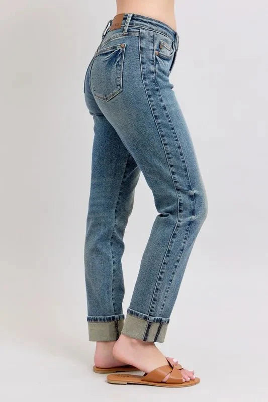 Judy Blue Full Size Mid Rise Vintage Wash Boyfriend Jeans
