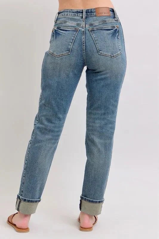 Judy Blue Full Size Mid Rise Vintage Wash Boyfriend Jeans