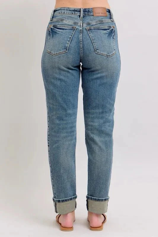 Judy Blue Full Size Mid Rise Vintage Wash Boyfriend Jeans