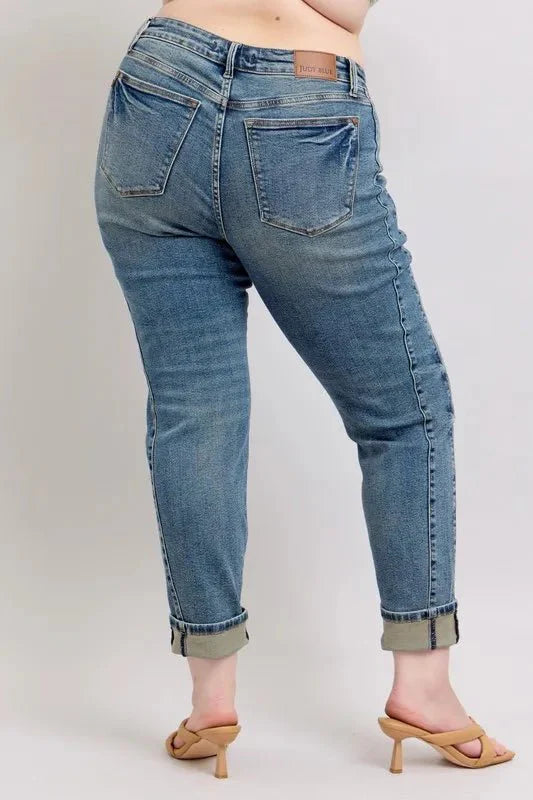Judy Blue Full Size Mid Rise Vintage Wash Boyfriend Jeans