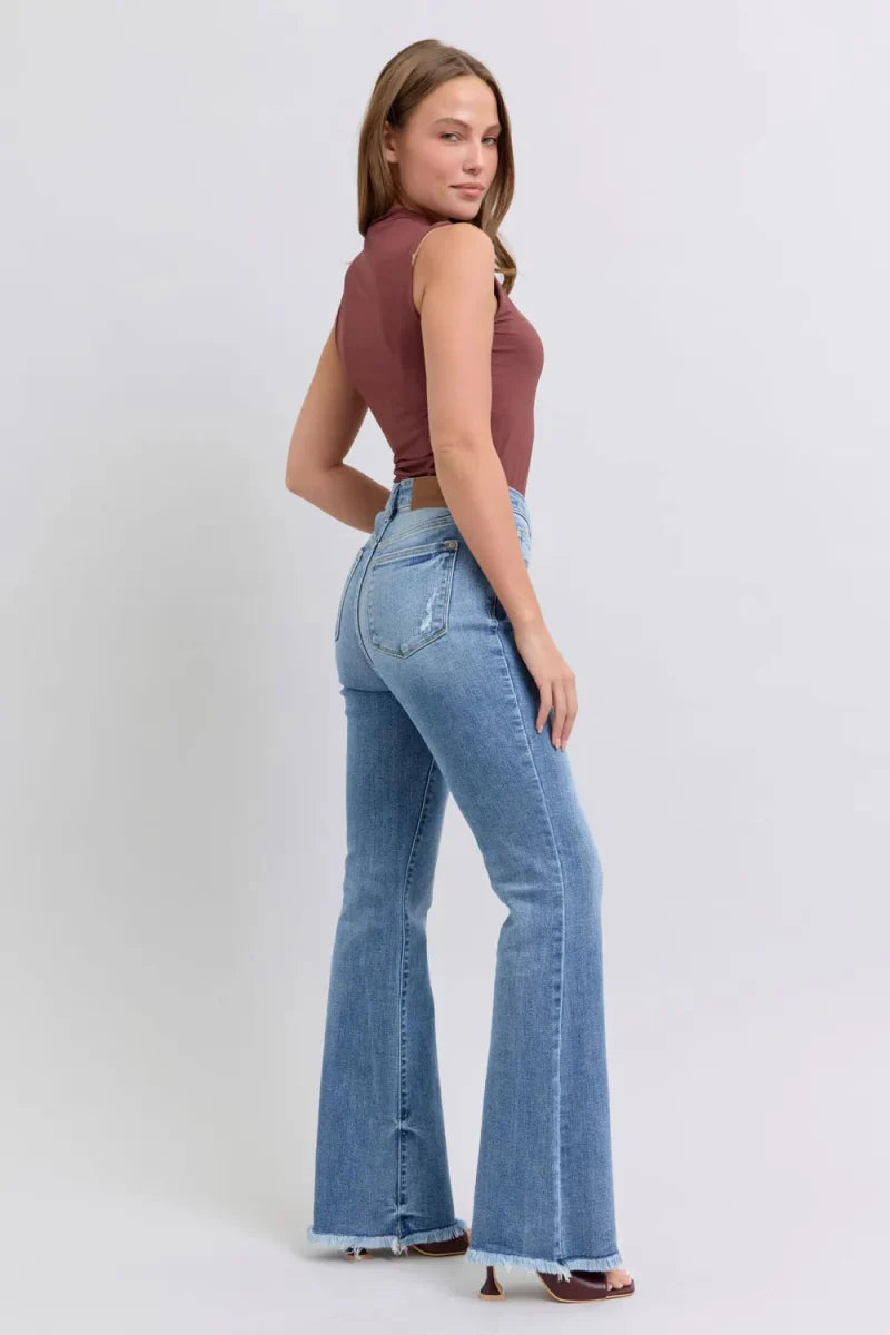 Judy Blue Full Size Raw Hem High Rise Bootcut Jeans for Women