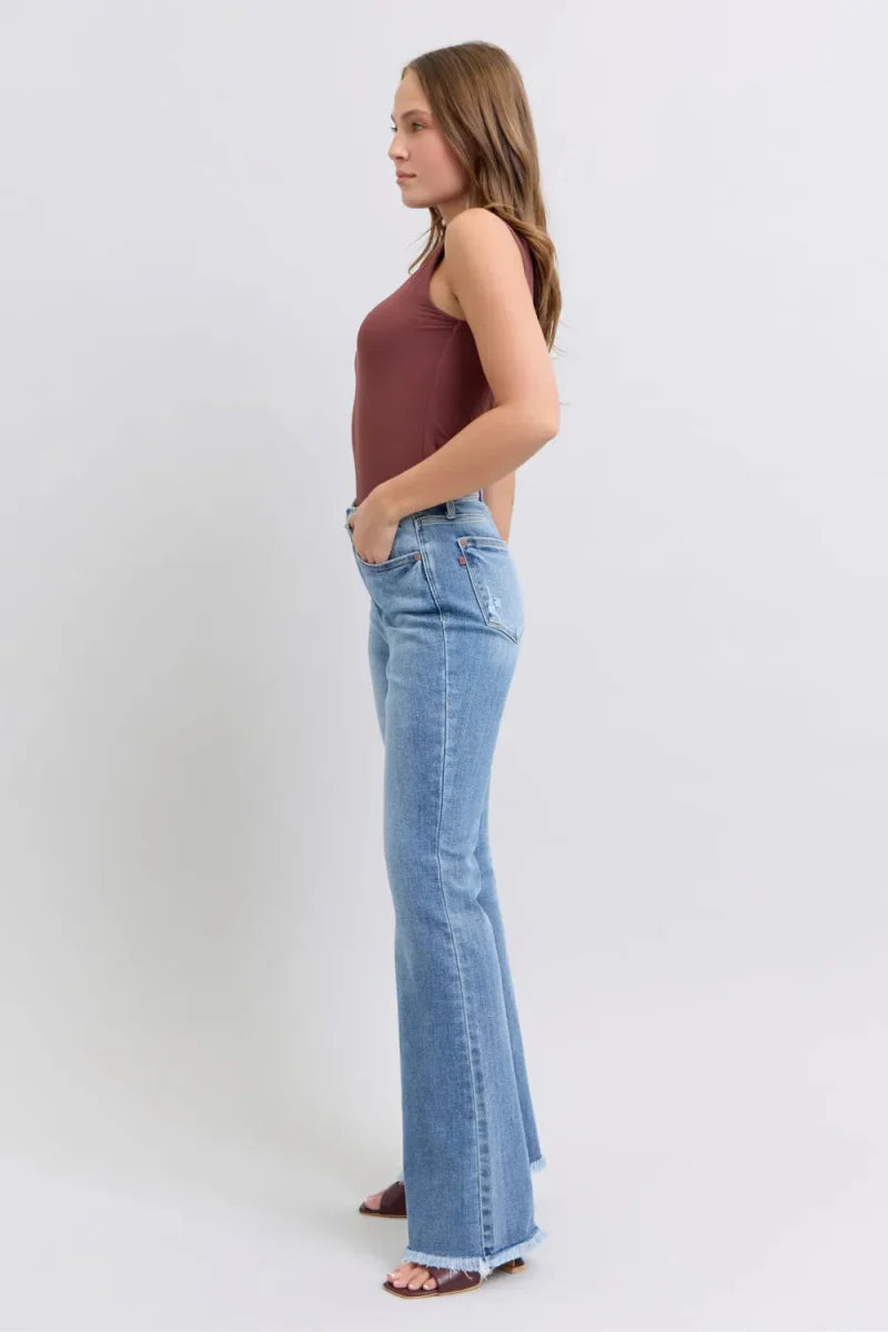 Judy Blue Full Size Raw Hem High Rise Bootcut Jeans for Women