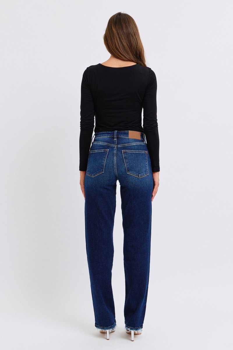 Premium Judy Blue Full Size Raw Hem Straight Leg Jeans for Women