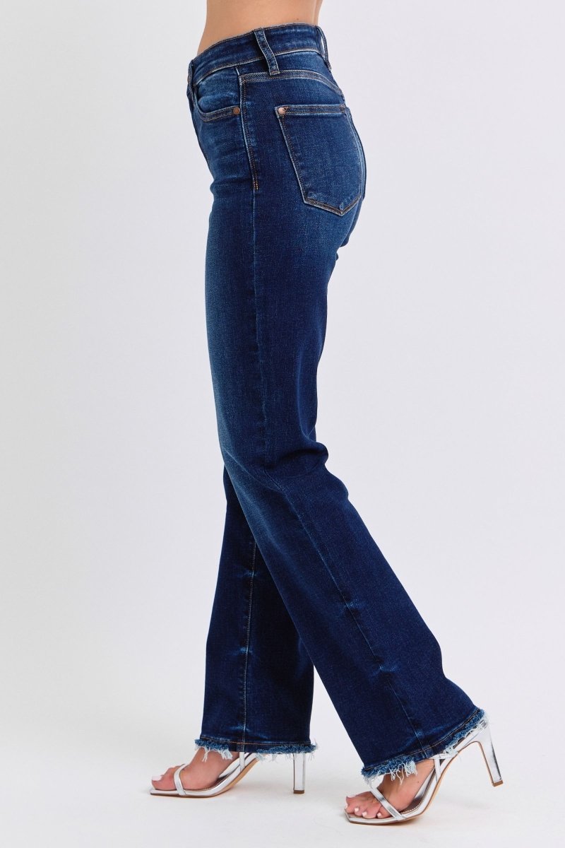 Premium Judy Blue Full Size Raw Hem Straight Leg Jeans for Women