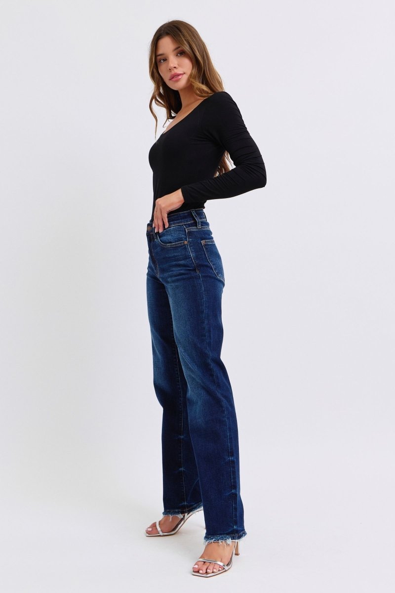 Premium Judy Blue Full Size Raw Hem Straight Leg Jeans for Women