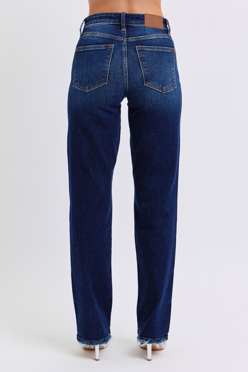 Premium Judy Blue Full Size Raw Hem Straight Leg Jeans for Women