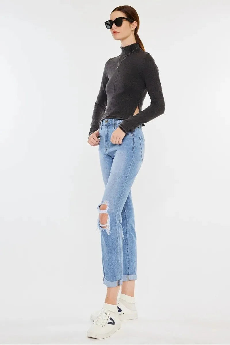Kancan High Rise Distressed Mom Jeans for Trendy Style