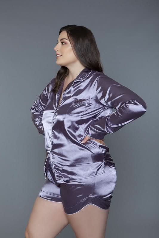 Premium BE WICKED Liz PJ Set in Lilac, Comfortable Sleepwear for Women, Size 1X