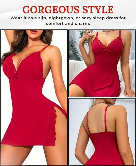 Love Salve Romantic Lace-Trimmed Nightdress with Bowknot Detail