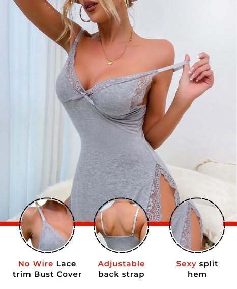 Love Salve Romantic Lace-Trimmed Nightdress with Bowknot Detail