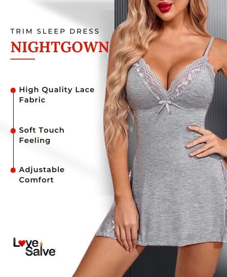 Love Salve Romantic Lace-Trimmed Nightdress with Bowknot Detail