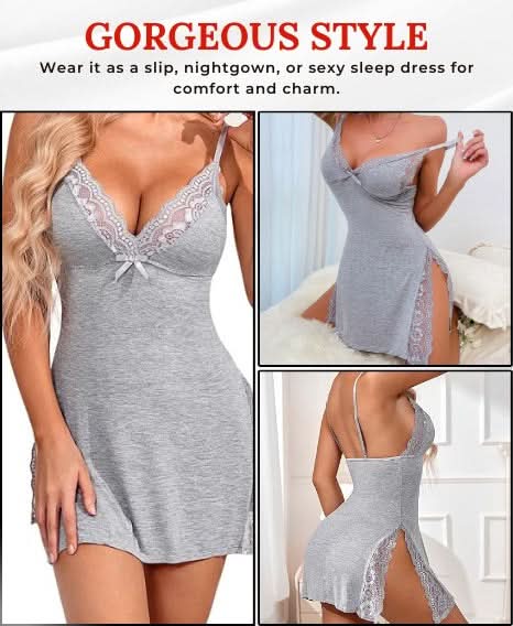 Love Salve Romantic Lace-Trimmed Nightdress with Bowknot Detail