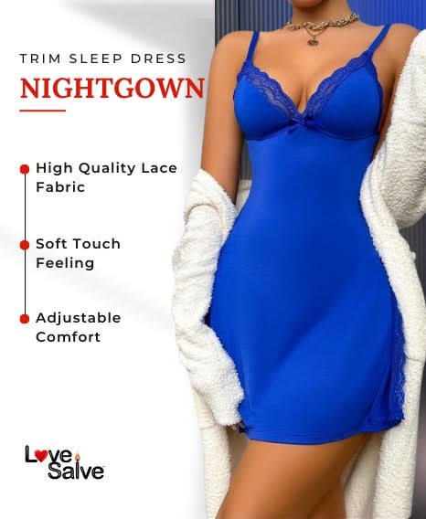 Love Salve Romantic Lace-Trimmed Nightdress with Bowknot Detail