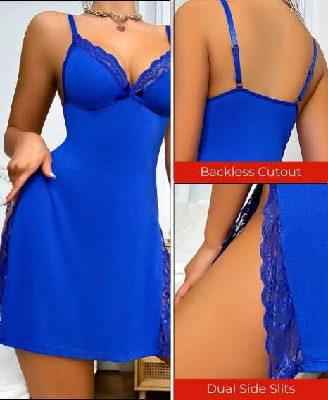 Love Salve Romantic Lace-Trimmed Nightdress with Bowknot Detail