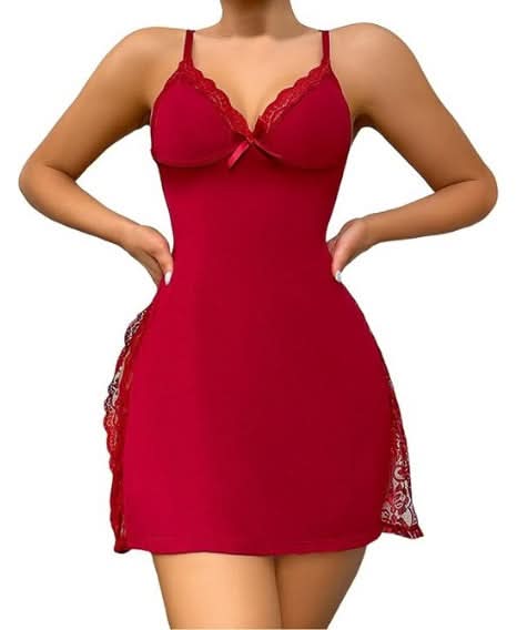 Love Salve Romantic Lace-Trimmed Nightdress with Bowknot Detail